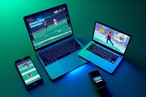 Image representing digital sports content on various devices.