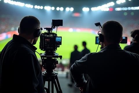 Image showing multiple broadcast cameras at a live sports event.